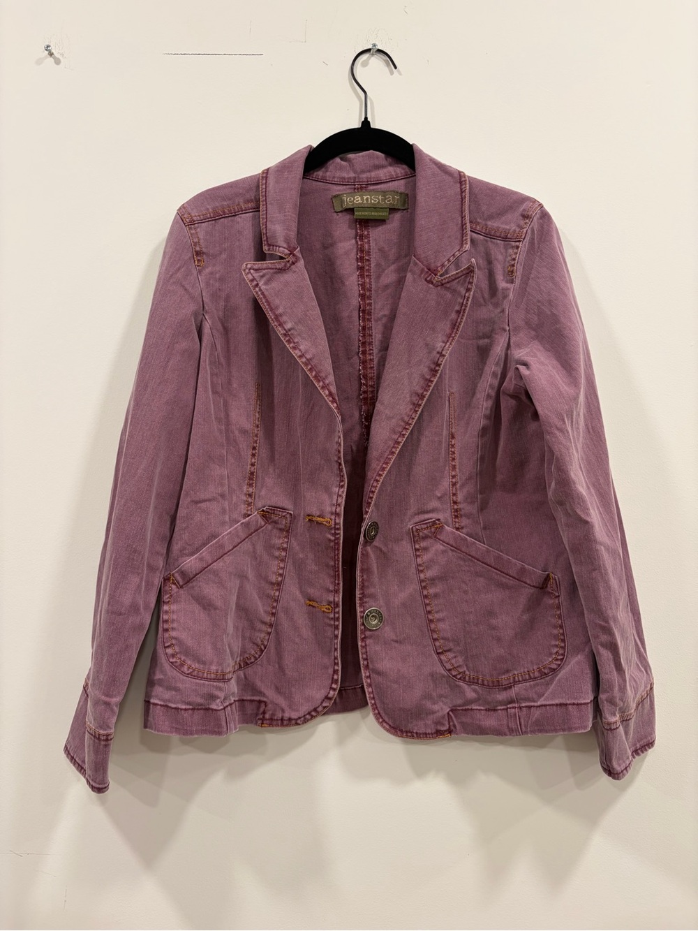 Jeanstar Purple Denim Blazer Petite Large PL Stretch Cotton Jacket Y2K